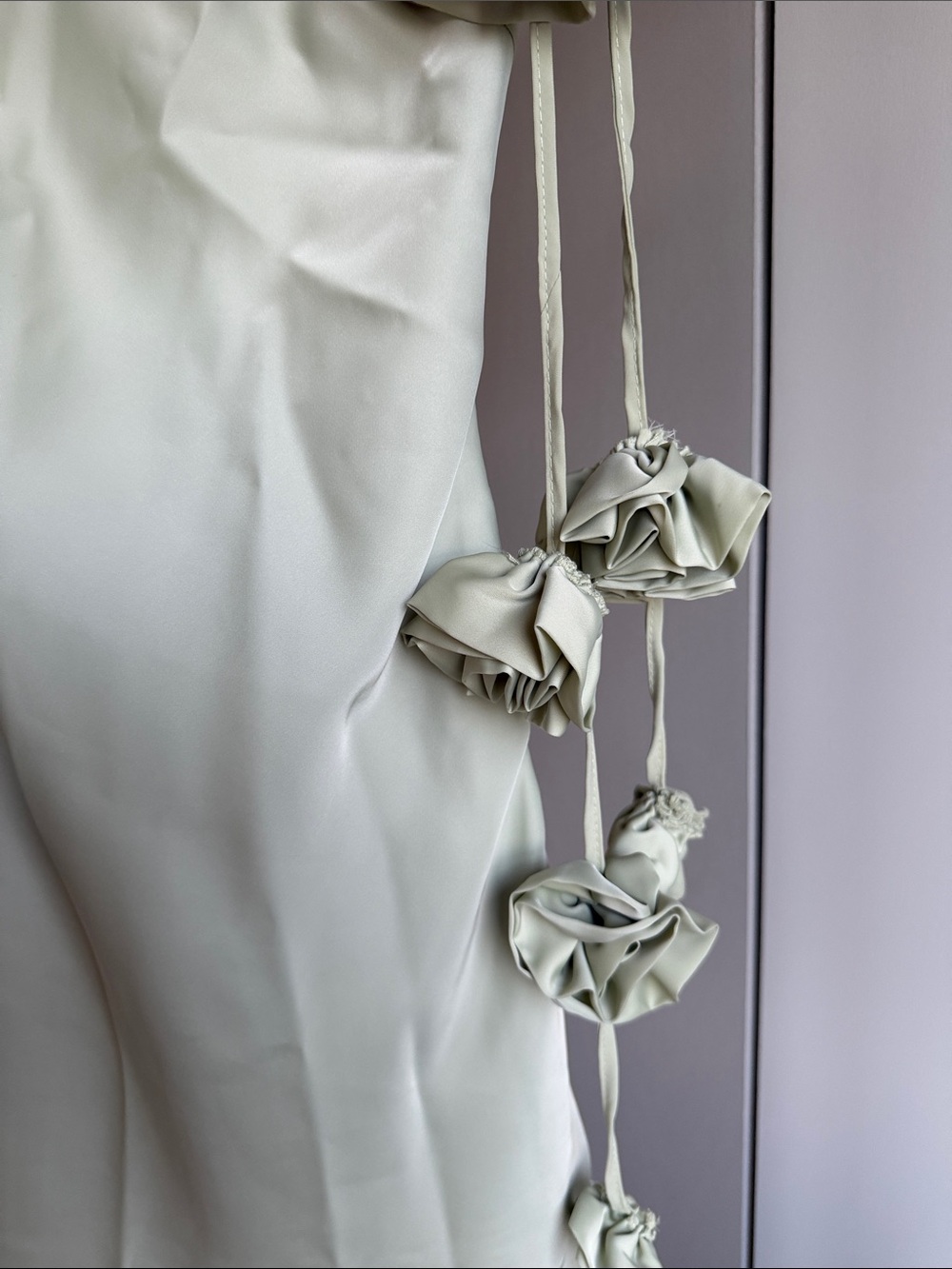 Peppermayo Sage Green Mini Dress with Floral Tie Accents - Picture 5 of 7